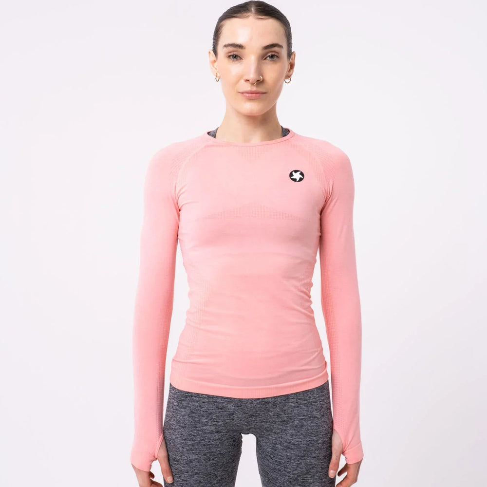 Womens Melange Long Sleeve Top Peach