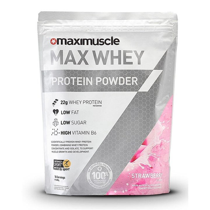 Max Whey Protein Powder 480g Pack - Strawberry (BBD: January 2024)