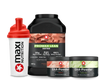Selection of MaxiNutrition sports supplements including protein powders, creatine, and BCAAs, displayed together for the London collection