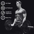 Man lifting weights with health and fitness-related icons on a black background