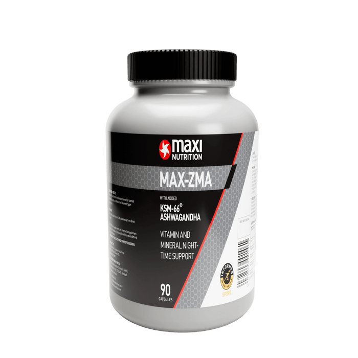 Maxi Nutrition MAX-ZMA supplement bottle on a transparent background